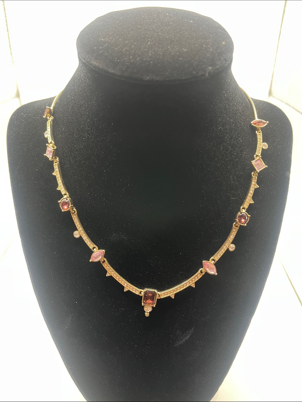 Gold-Tone Necklace with Pink Gemstone Accents